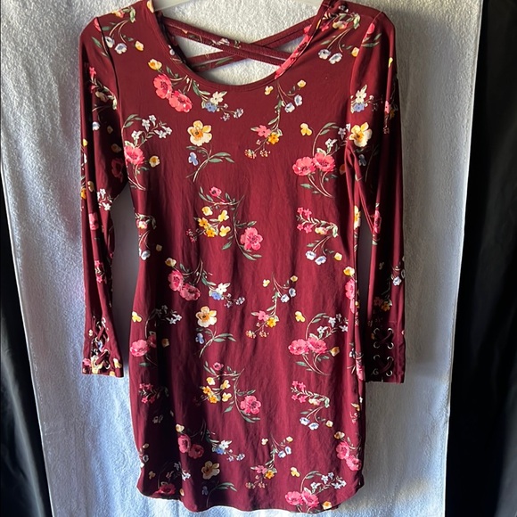 Floral Burgundy Long Sleeve Dress - Picture 1 of 3
